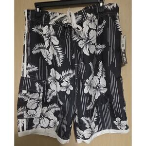 Tru Cal Board Shorts Mens 2X Floral Swim Trunks Surf Beach Swimwear NWT Black